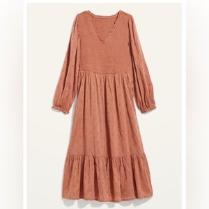 NWT Old Navy Long-Sleeve Fit & Flare Smocked Clip-Dot Midi Dress